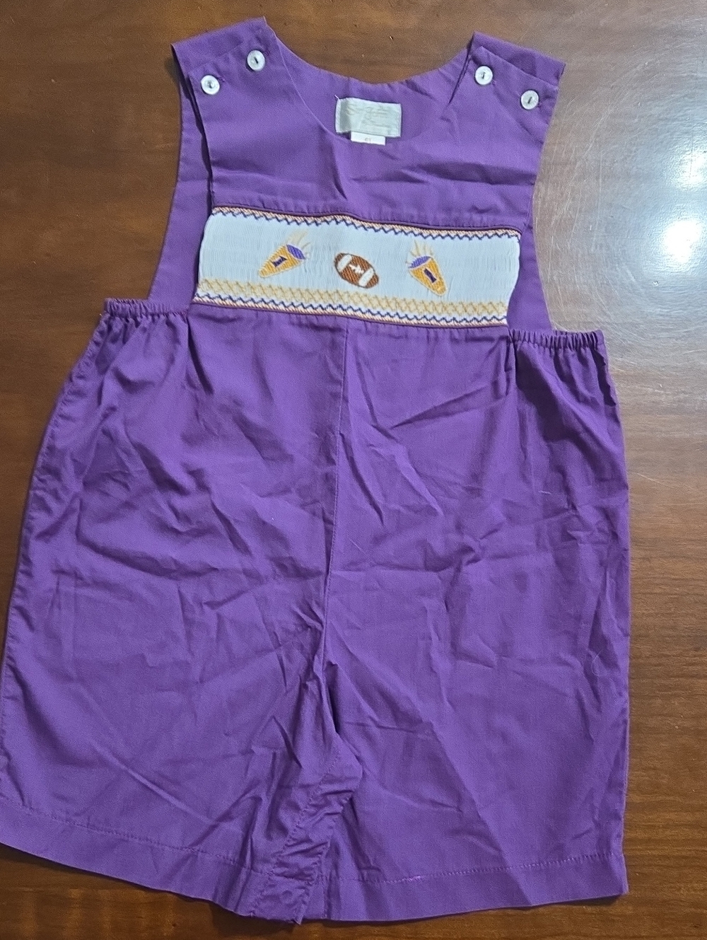 Purple Smocked Football Kids Romper Lsu 4t
